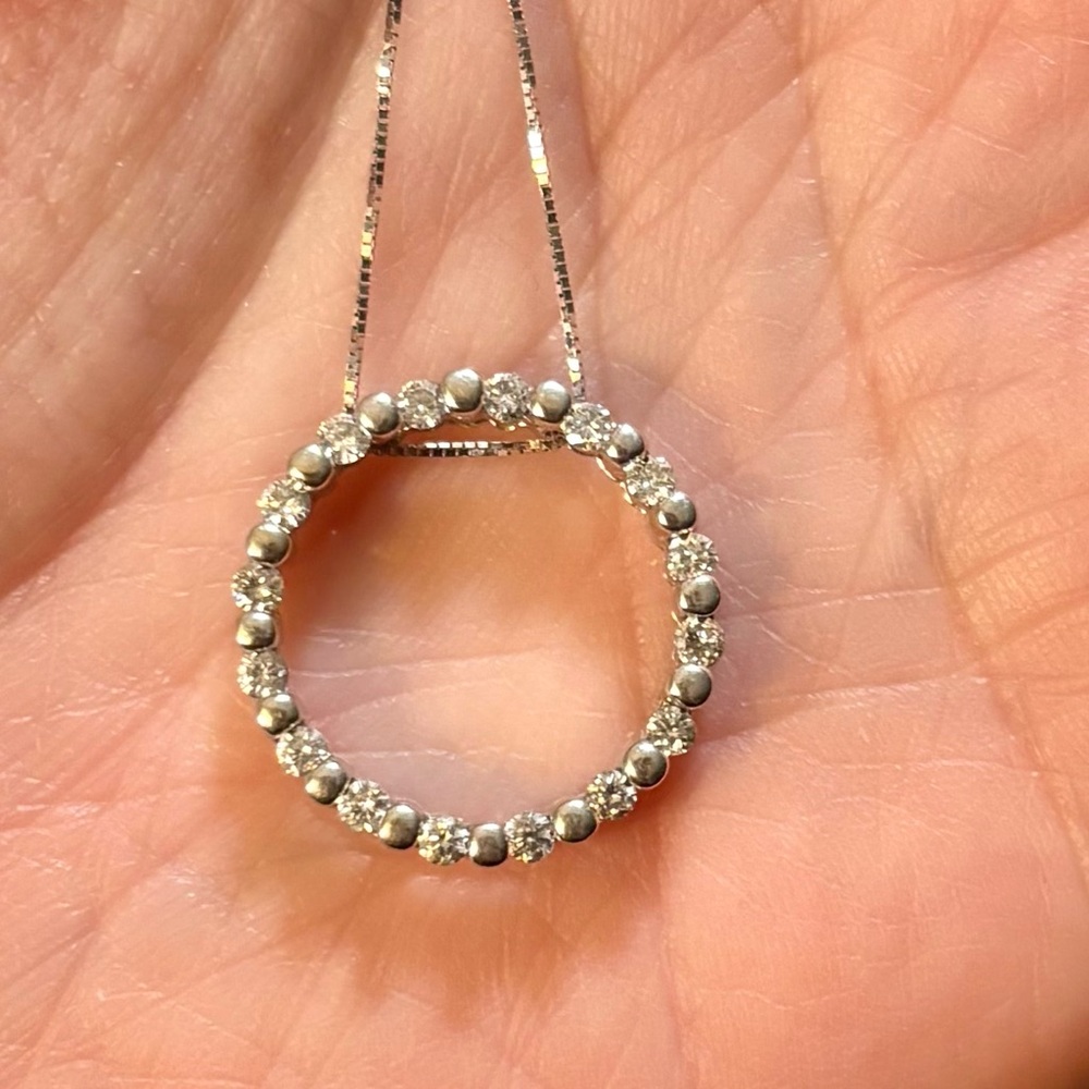 SOLD $2500 .50ct (1/2) Natural Diamond Circle Pendant 14kt White Gold